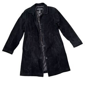 Covington Women's Black Suede Leather Trench Coat 100% Leather